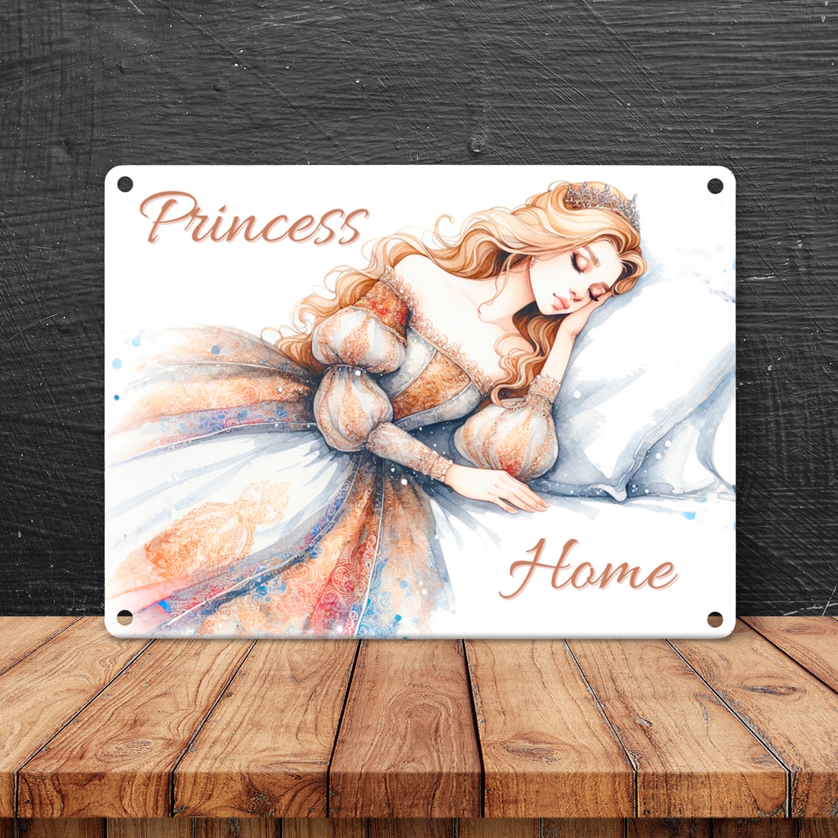 Schlafende Prinzessin Metallschild in 15x20 cm mit Spruch Princess Home