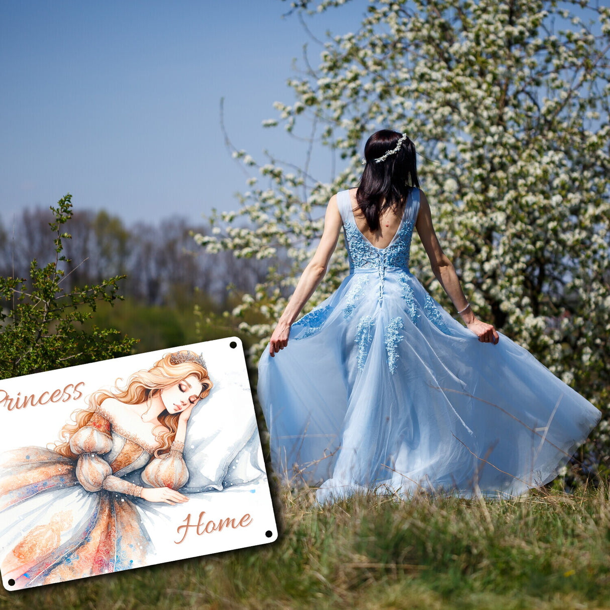 Schlafende Prinzessin Metallschild in 15x20 cm mit Spruch Princess Home