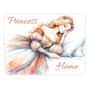 Schlafende Prinzessin Metallschild in 15x20 cm mit Spruch Princess Home