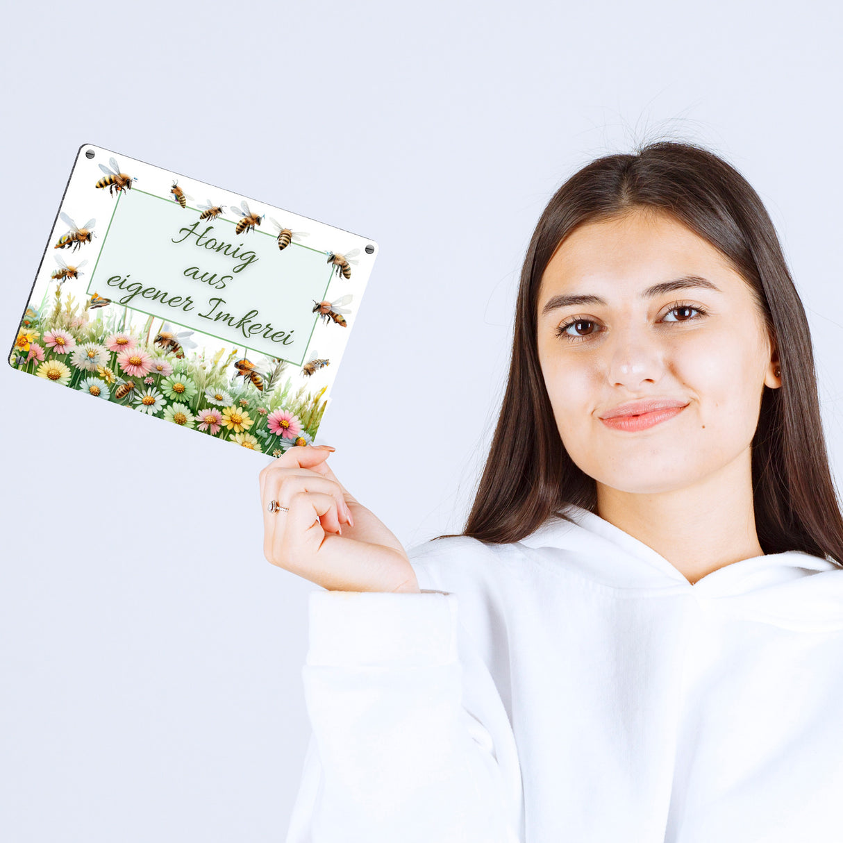 Bienenwiese Metallschild in 15x20 cm mit Spruch Honig aus eigener Imkerei