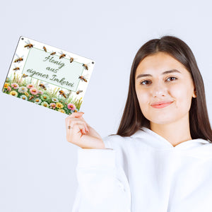 Bienenwiese Metallschild in 15x20 cm mit Spruch Honig aus eigener Imkerei