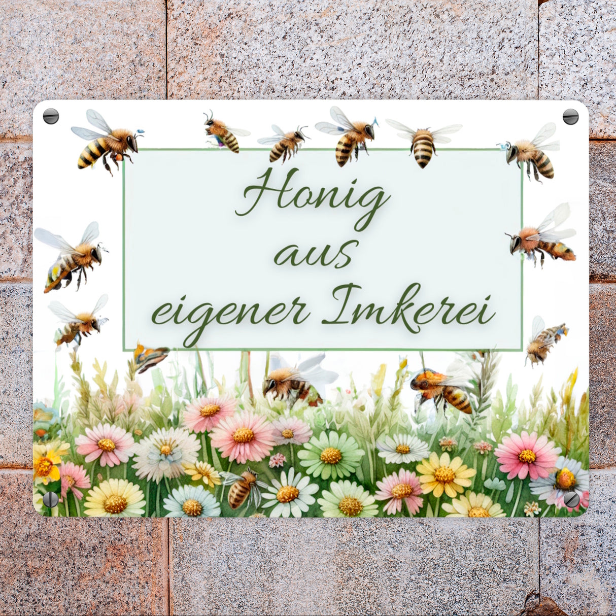 Bienenwiese Metallschild in 15x20 cm mit Spruch Honig aus eigener Imkerei