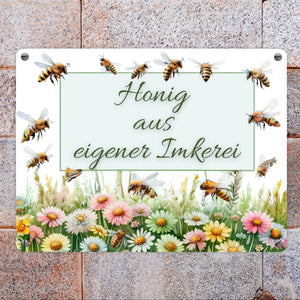 Bienenwiese Metallschild in 15x20 cm mit Spruch Honig aus eigener Imkerei
