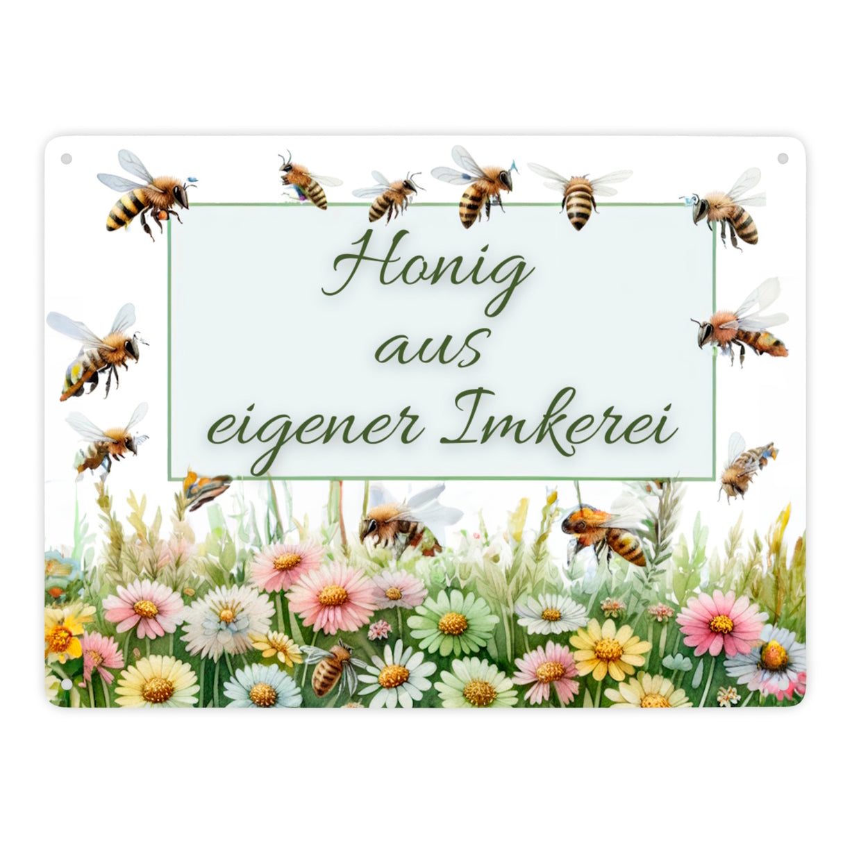 Bienenwiese Metallschild in 15x20 cm mit Spruch Honig aus eigener Imkerei
