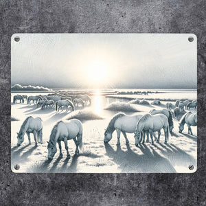 Landschaft mit Pferden Metallschild in 15x20 cm