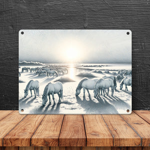Landschaft mit Pferden Metallschild in 15x20 cm