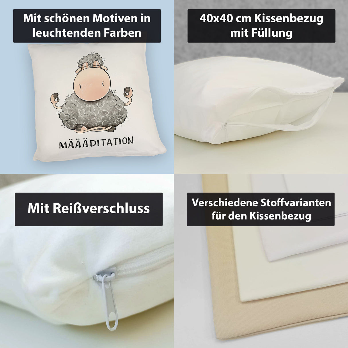 Schaf Kissen mit Spruch MÄÄÄditation