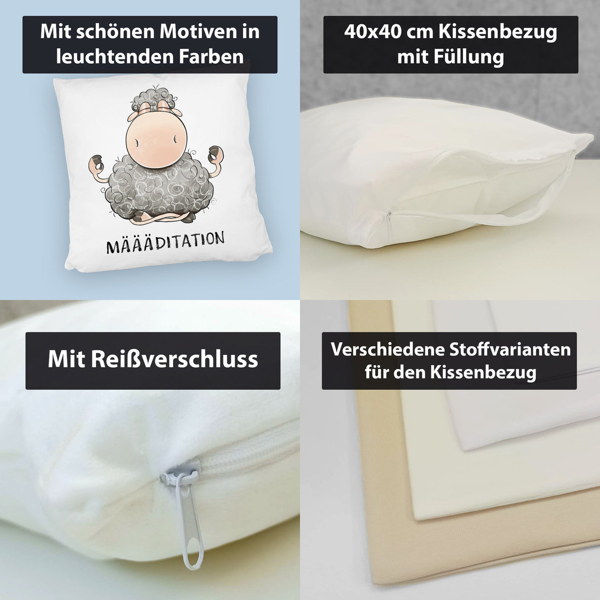 Schaf Kissen mit Spruch MÄÄÄditation