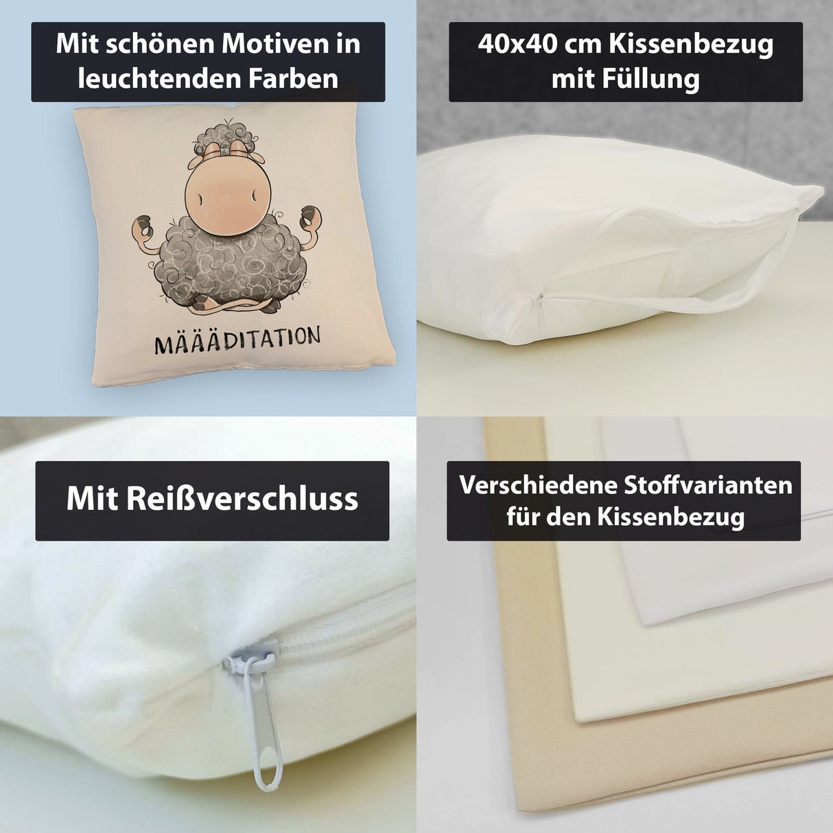 Schaf Kissen mit Spruch MÄÄÄditation