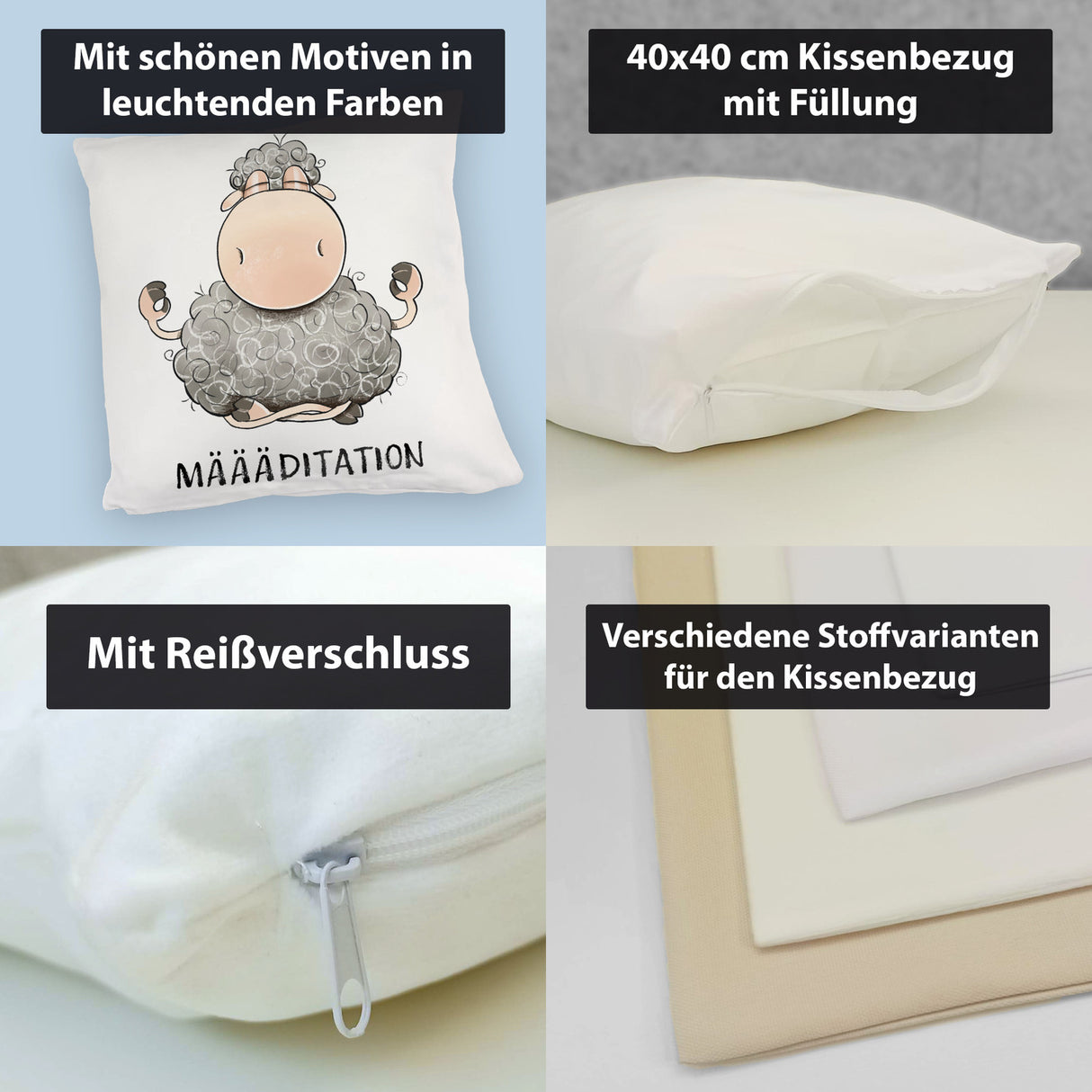 Schaf Kissen mit Spruch MÄÄÄditation