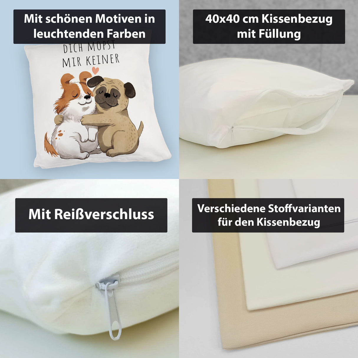 Mops Kissen mit Spruch Dich mopst mir keiner