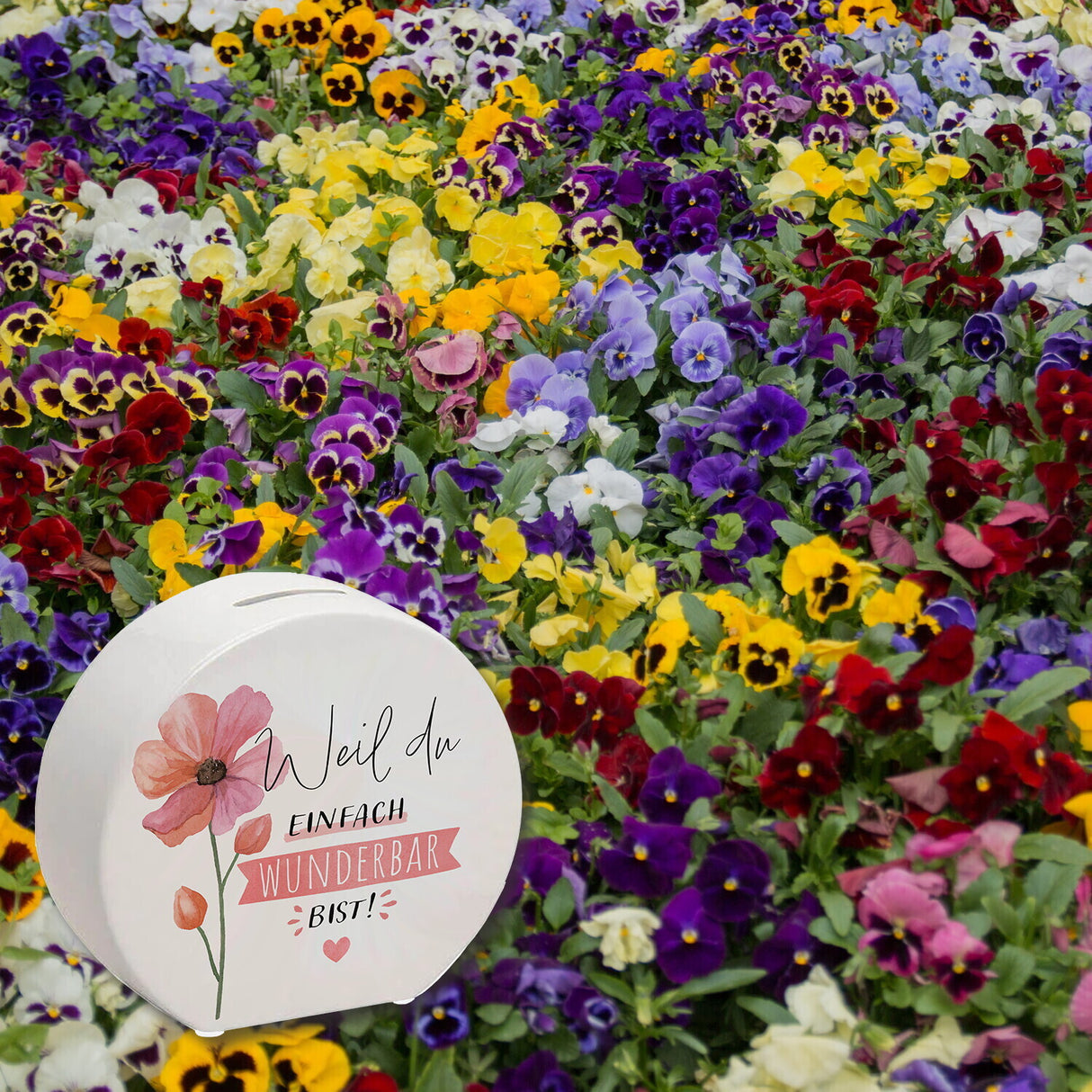 Blume Spardose mit Spruch Weil du einfach wunderbar bist