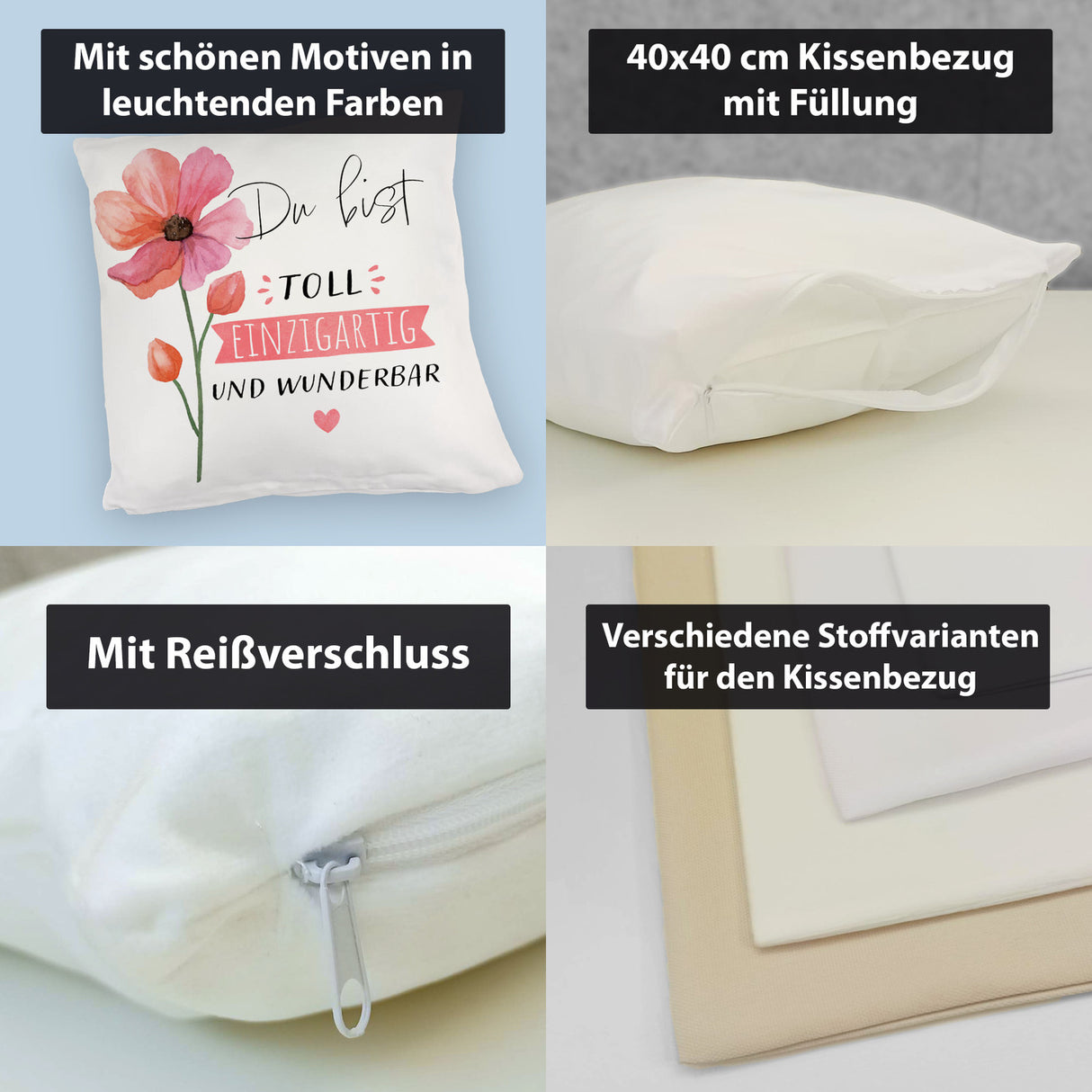 Blume Kissen mit Spruch Du bist toll einzigartig und wunderbar
