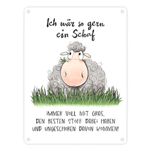 Schaf Metallschild in 15x20 cm mit Spruch ich wär so gern ein Schaf