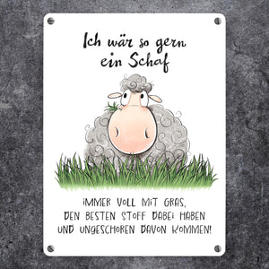 Schaf Metallschild in 15x20 cm mit Spruch ich wär so gern ein Schaf