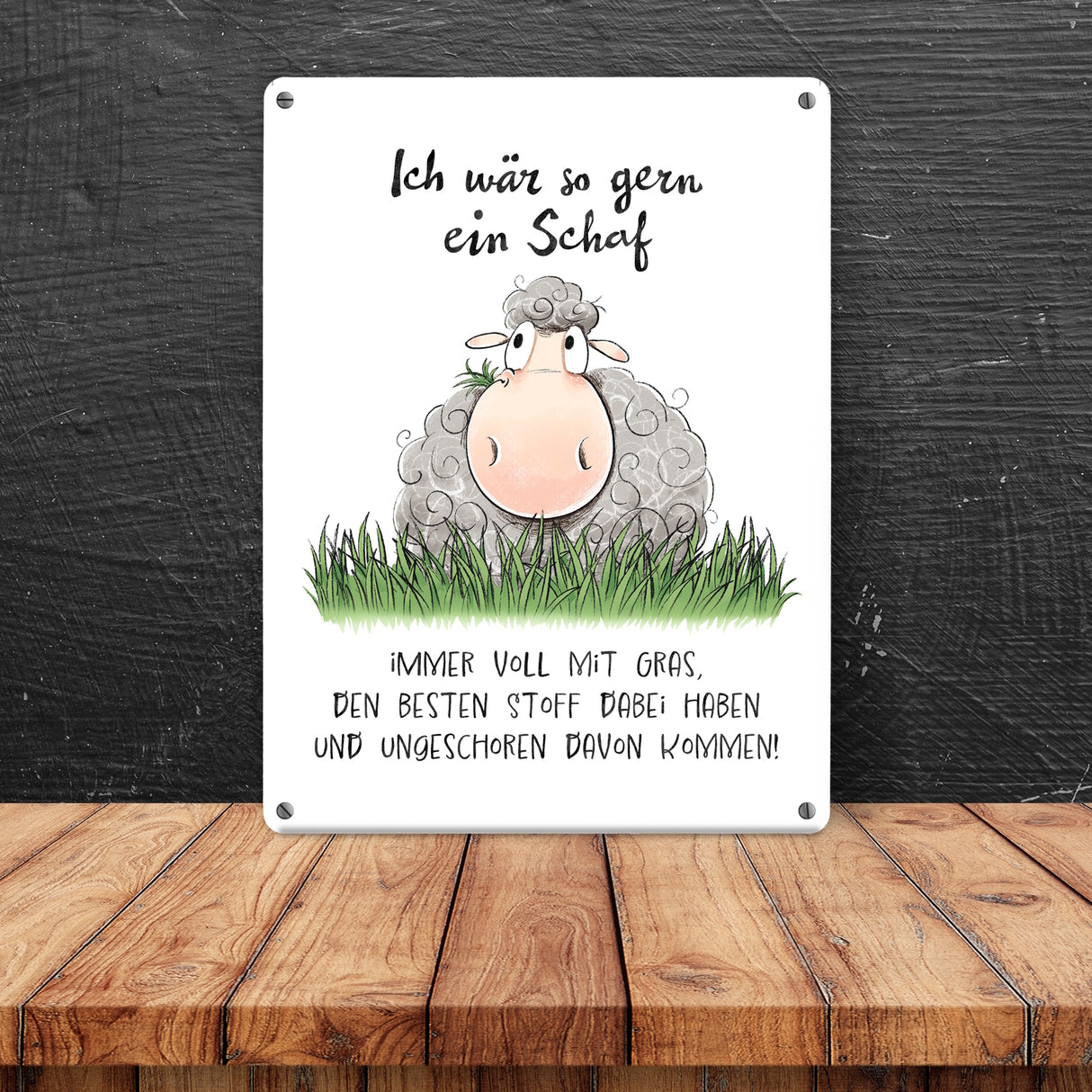 Schaf Metallschild in 15x20 cm mit Spruch ich wär so gern ein Schaf