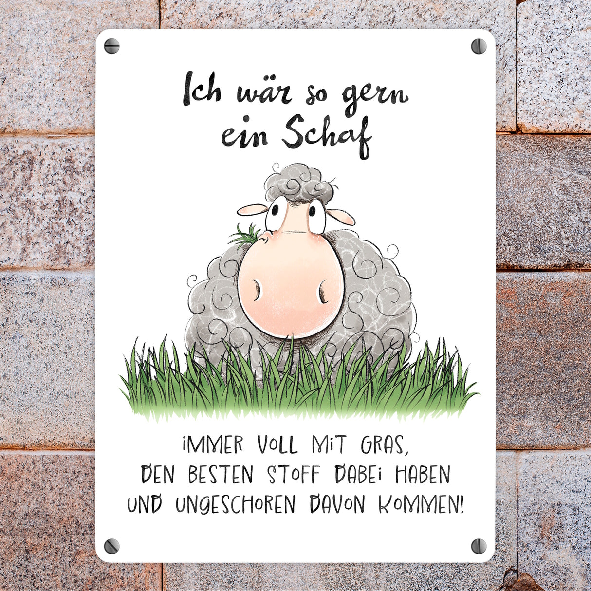 Schaf Metallschild in 15x20 cm mit Spruch ich wär so gern ein Schaf