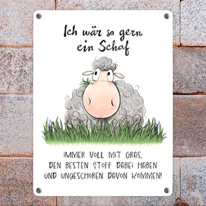 Schaf Metallschild in 15x20 cm mit Spruch ich wär so gern ein Schaf