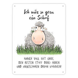 Schaf Metallschild in 15x20 cm mit Spruch ich wär so gern ein Schaf