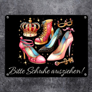 Schuhe ausziehen Metallschild in 15x20 cm mit Spruch Bitte Schuhe ausziehen
