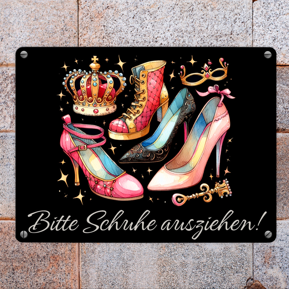 Schuhe ausziehen Metallschild in 15x20 cm mit Spruch Bitte Schuhe ausziehen