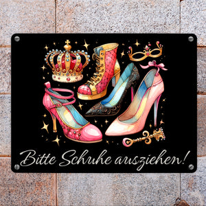 Schuhe ausziehen Metallschild in 15x20 cm mit Spruch Bitte Schuhe ausziehen