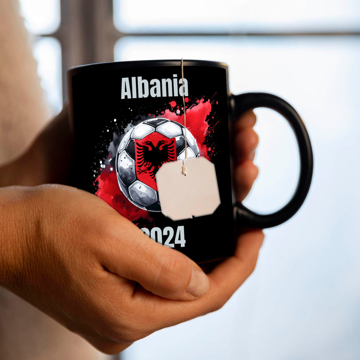 Fußball Albanien Flagge Tasse in Schwarz