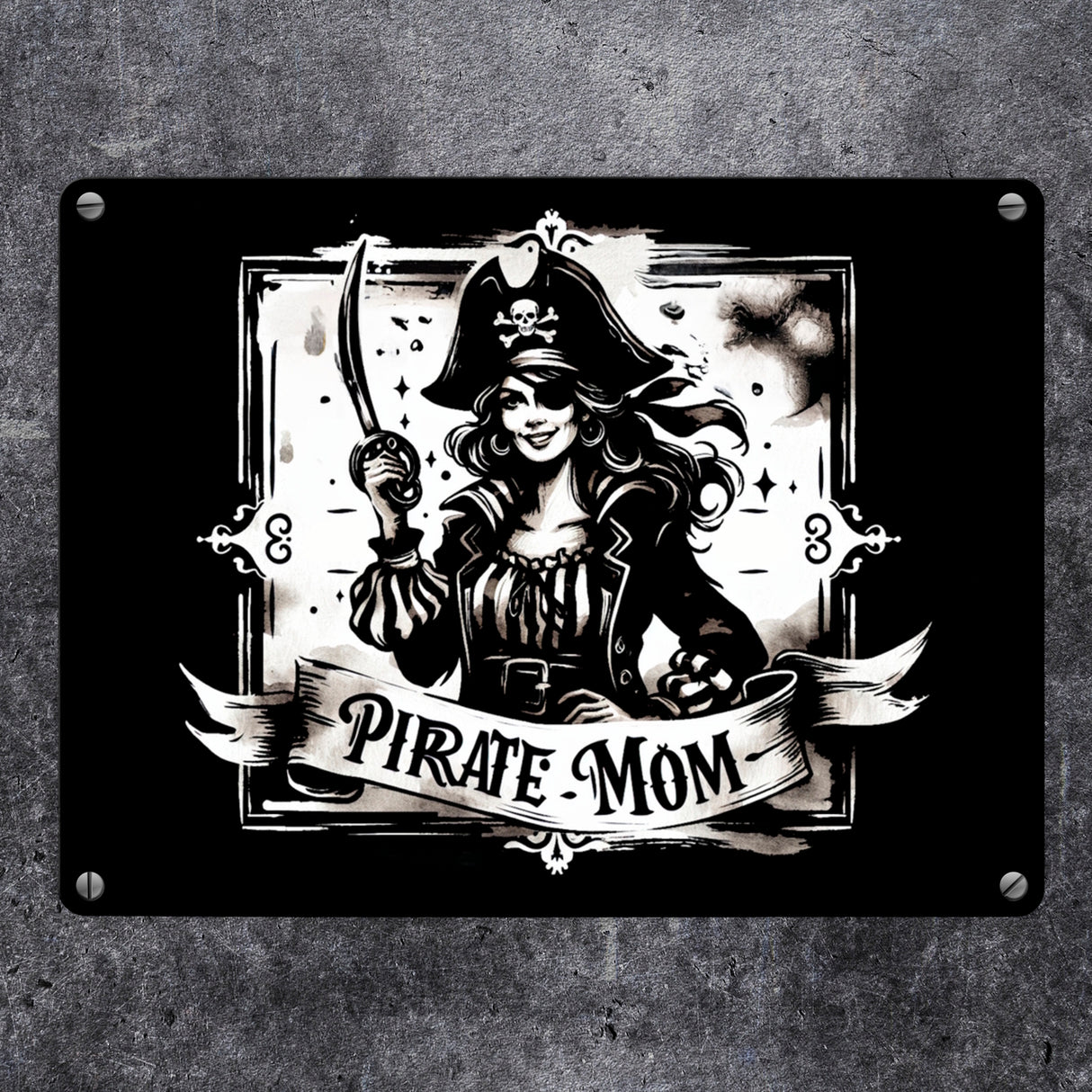 Piratenbraut mit Säbel Metallschild in 15x20 cm mit Spruch Pirate Mom