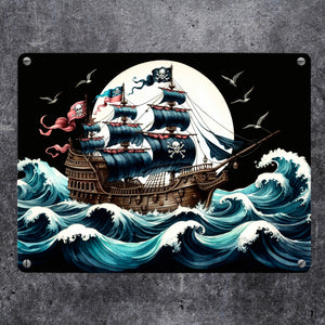 Piratenschiff auf hoher See Metallschild in 15x20 cm