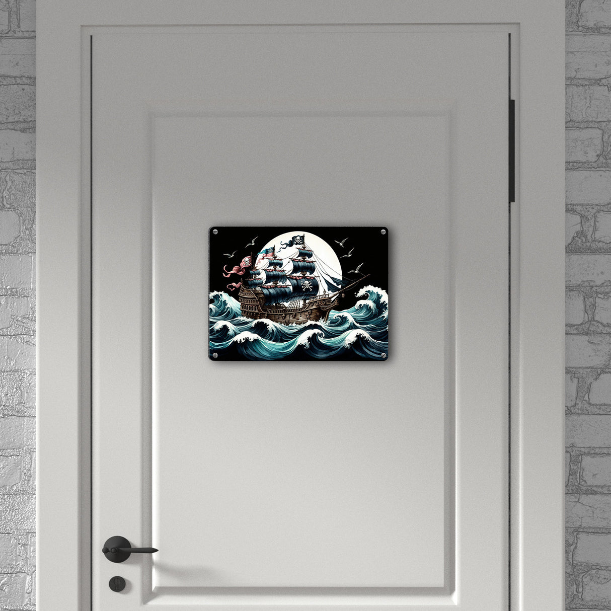 Piratenschiff auf hoher See Metallschild in 15x20 cm