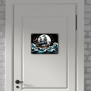Piratenschiff auf hoher See Metallschild in 15x20 cm