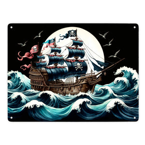 Piratenschiff auf hoher See Metallschild in 15x20 cm