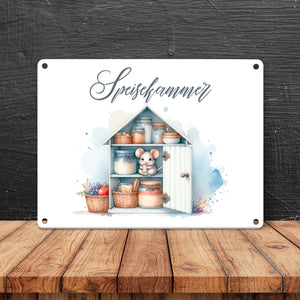 Speisekammer mit Maus Metallschild in 15x20 cm