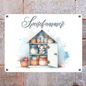 Speisekammer mit Maus Metallschild in 15x20 cm