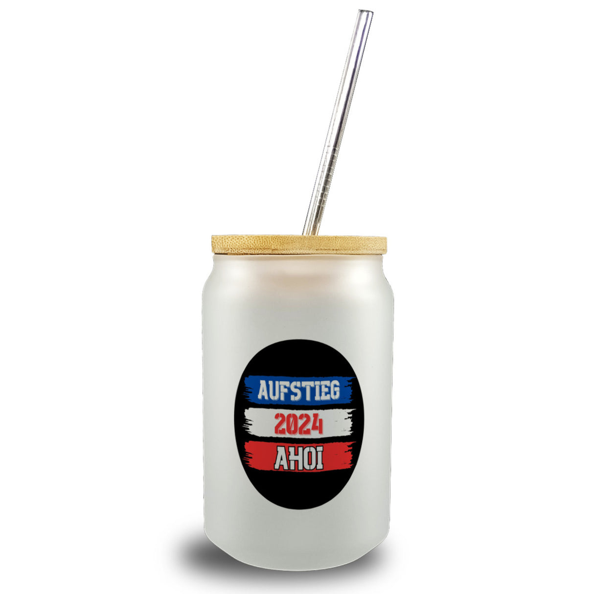 Kiel Aufstieg 2024 Trinkglas mit Bambusdeckel mit Spruch Ahoi
