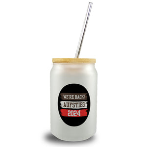 St. Pauli Aufstieg 2024 Trinkglas mit Bambusdeckel mit Spruch We're back