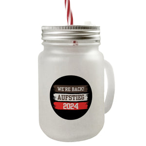 St. Pauli Aufstieg 2024 Trinkglas mit Bambusdeckel mit Spruch We're back