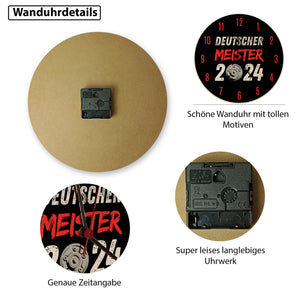Leverkusen Meisterschale Wanduhr mit Spruch Deutscher Meister 2024