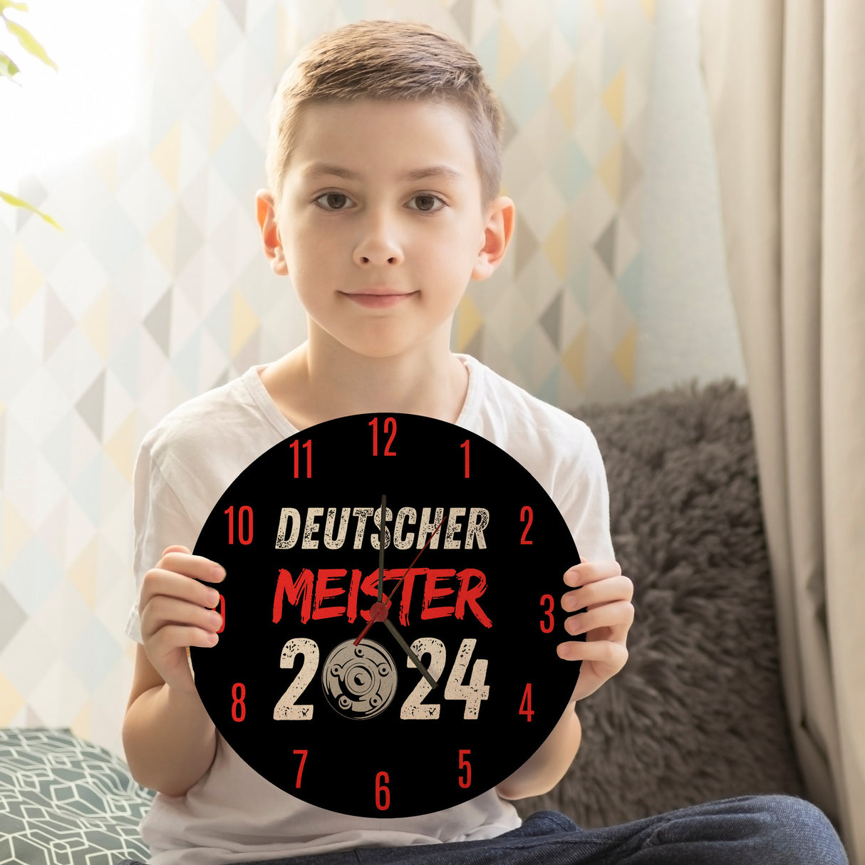 Leverkusen Meisterschale Wanduhr mit Spruch Deutscher Meister 2024