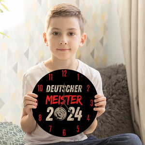 Leverkusen Meisterschale Wanduhr mit Spruch Deutscher Meister 2024