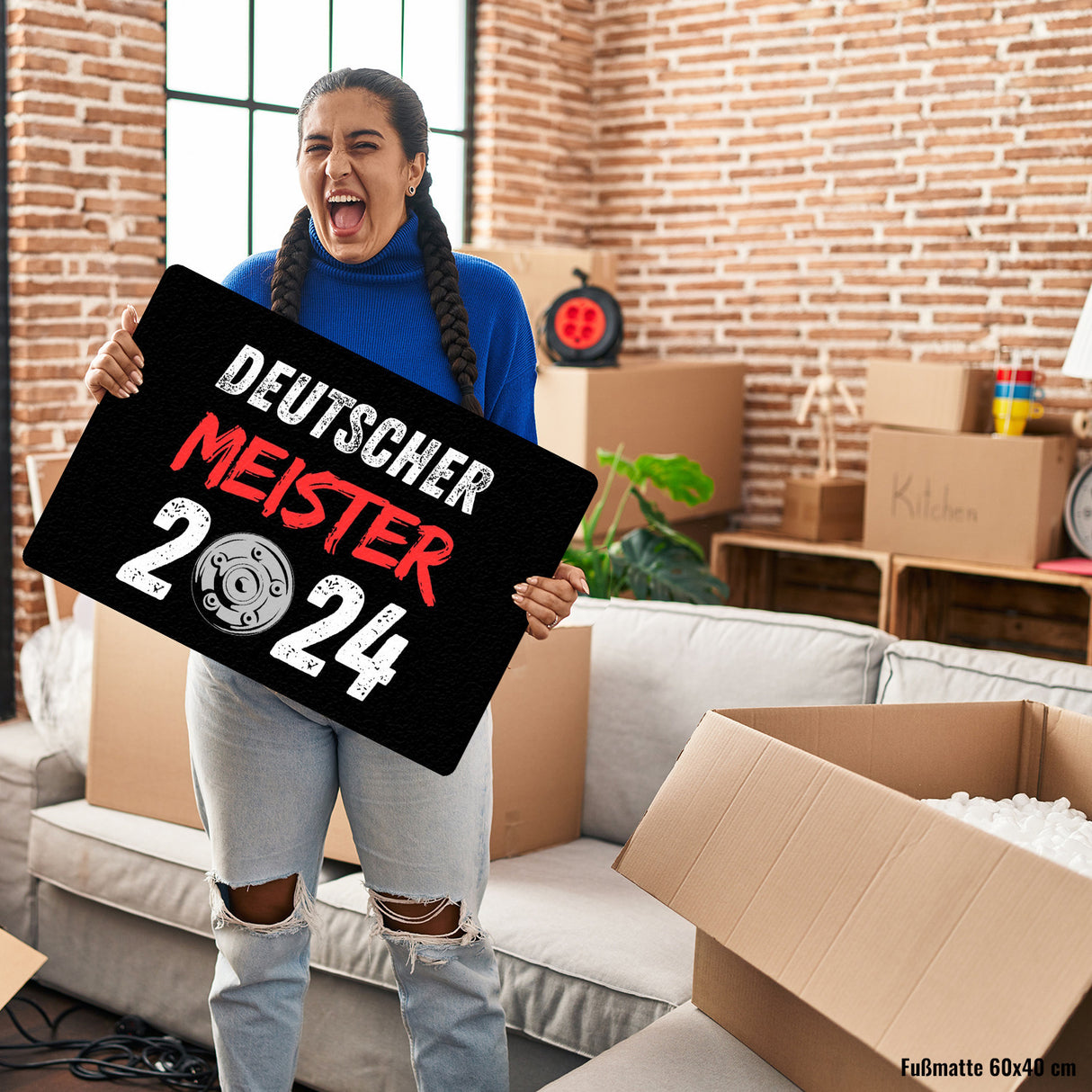 Leverkusen Meisterschale Fußmatte in 35x50 cm ohne Rand mit Spruch Deutscher Meister 2024
