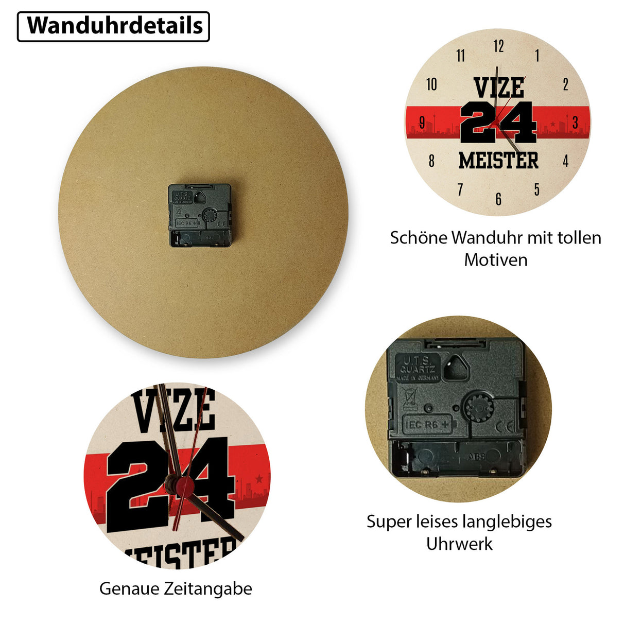 Stuttgart Brustring Wanduhr mit Spruch Vizemeister 2024