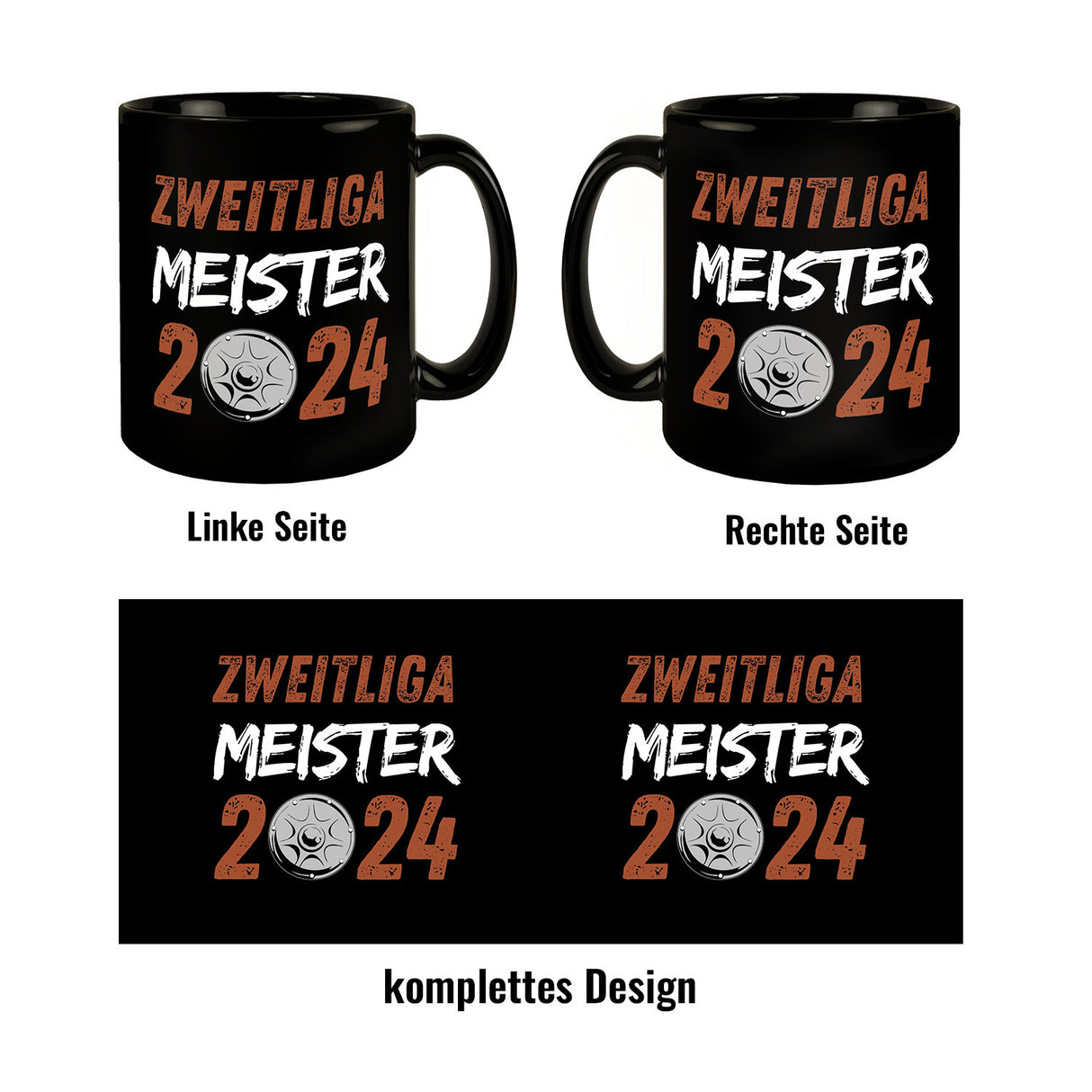 St. Pauli Meisterschale Tasse in Schwarz mit Spruch Zweitliga Meister 2024