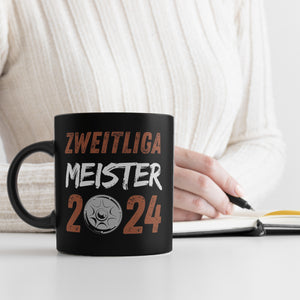 St. Pauli Meisterschale Tasse in Schwarz mit Spruch Zweitliga Meister 2024