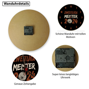 St. Pauli Meisterschale Wanduhr mit Spruch Zweitliga Meister 2024
