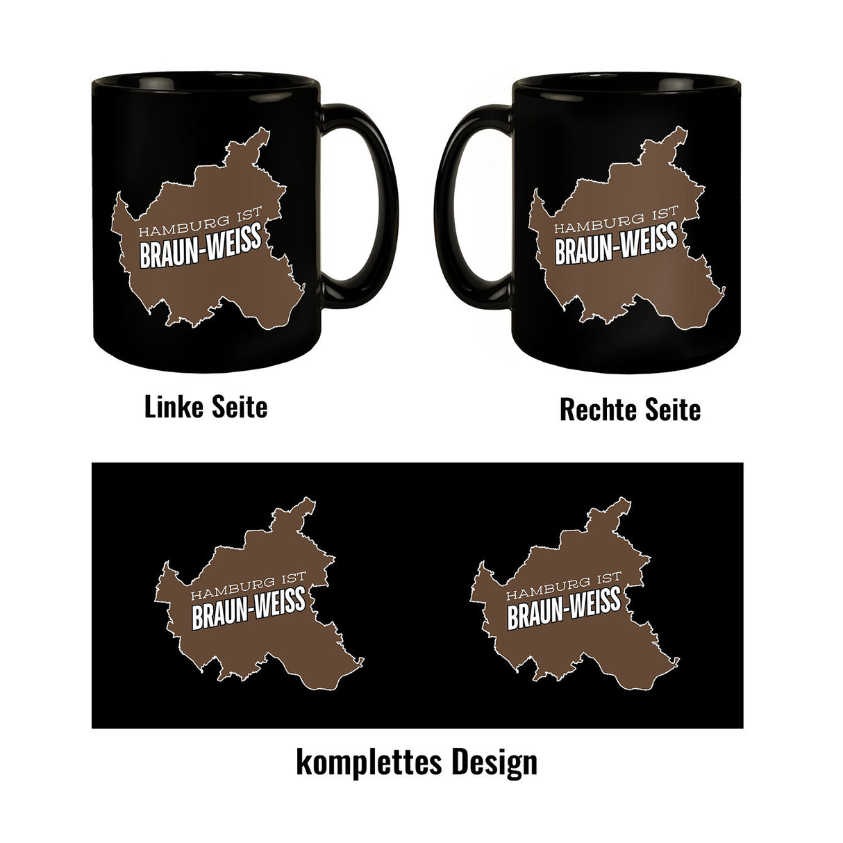 St. Pauli Tasse in Schwarz mit Spruch Hamburg ist braun-weiss