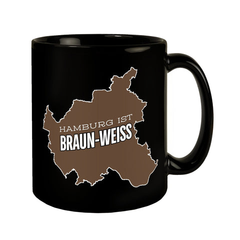 St. Pauli Tasse in Schwarz mit Spruch Hamburg ist braun-weiss