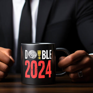 Leverkusen Double-Sieger Tasse in Schwarz mit Spruch Double 2024
