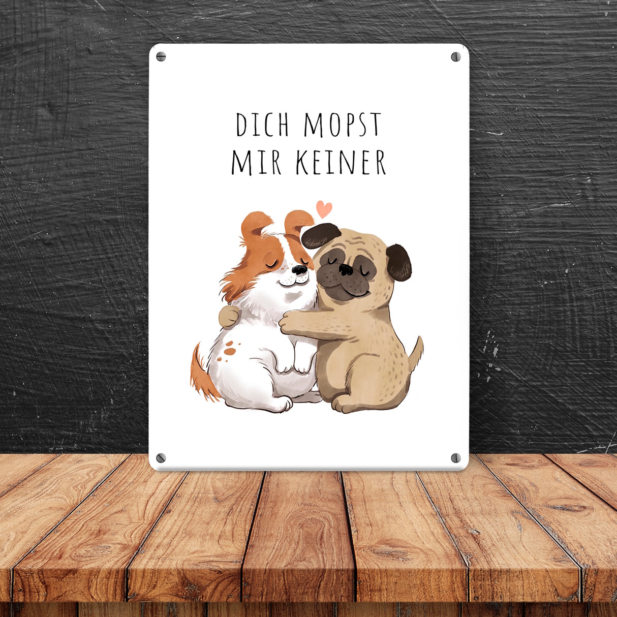 Mops Metallschild in 15x20 cm mit Spruch Dich mopst mir keiner