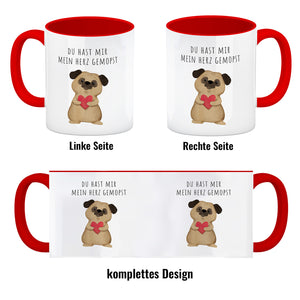 Mops mit Herz Kaffeebecher mit Spruch Du hast mir mein Herz gemopst